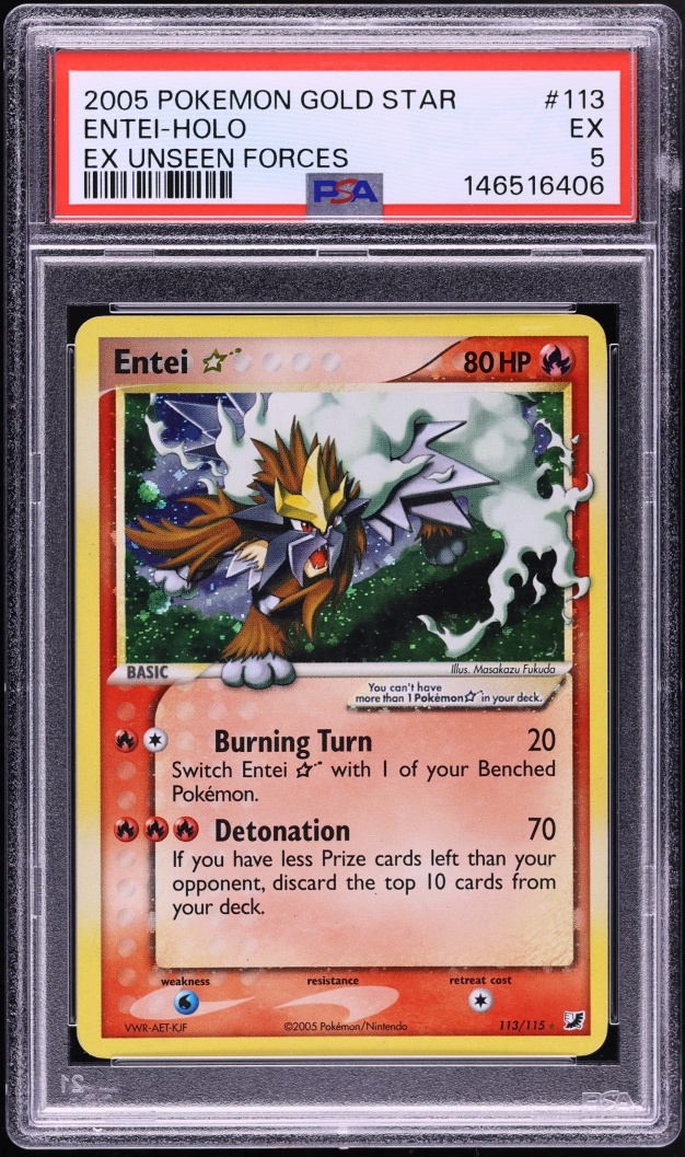 2005 Pokemon EX Unseen Forces Holo Entei Gold Star #113 PSA 5 EX
