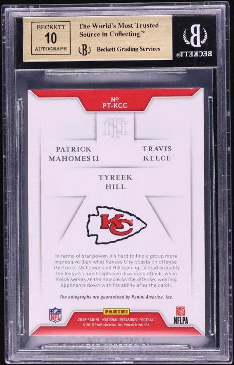 2018 National Treasures Prime Travis Kelce Patrick Mahomes II Tyreek Hill AUTO /25 BGS 9.5 GEM