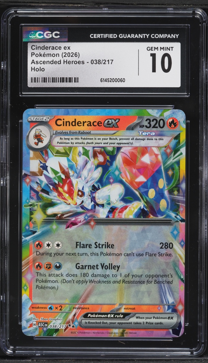 2026 Pokemon Mega Evolution Ascended Heroes Holo Cinderace ex #38 CGC 10 GEM MINT