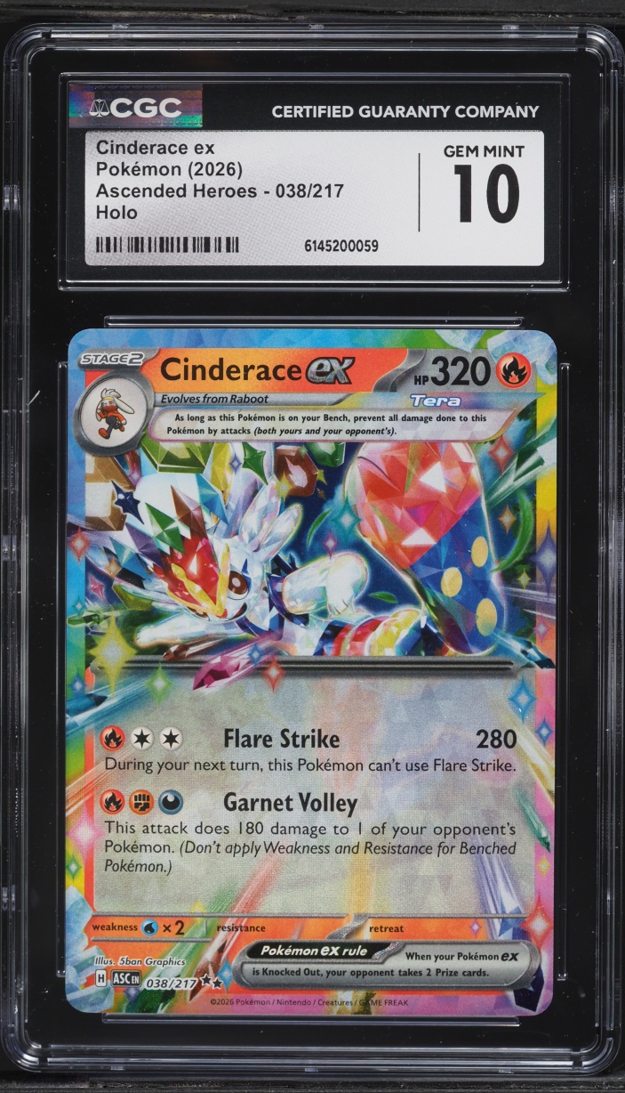 2026 Pokemon Mega Evolution Ascended Heroes Holo Cinderace ex #38 CGC 10 GEM MINT