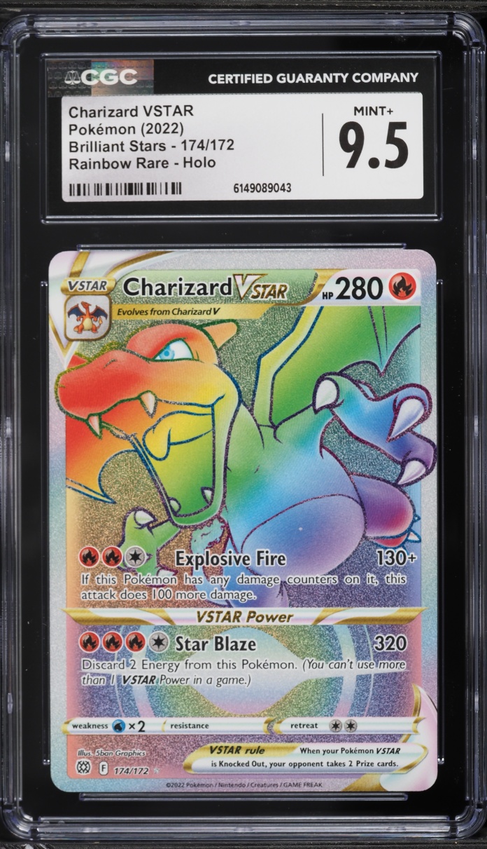 2022 Pokemon Sword & Shield Brilliant Stars Rainbow Rare Charizard VSTAR #174 CGC 9.5 MINT+