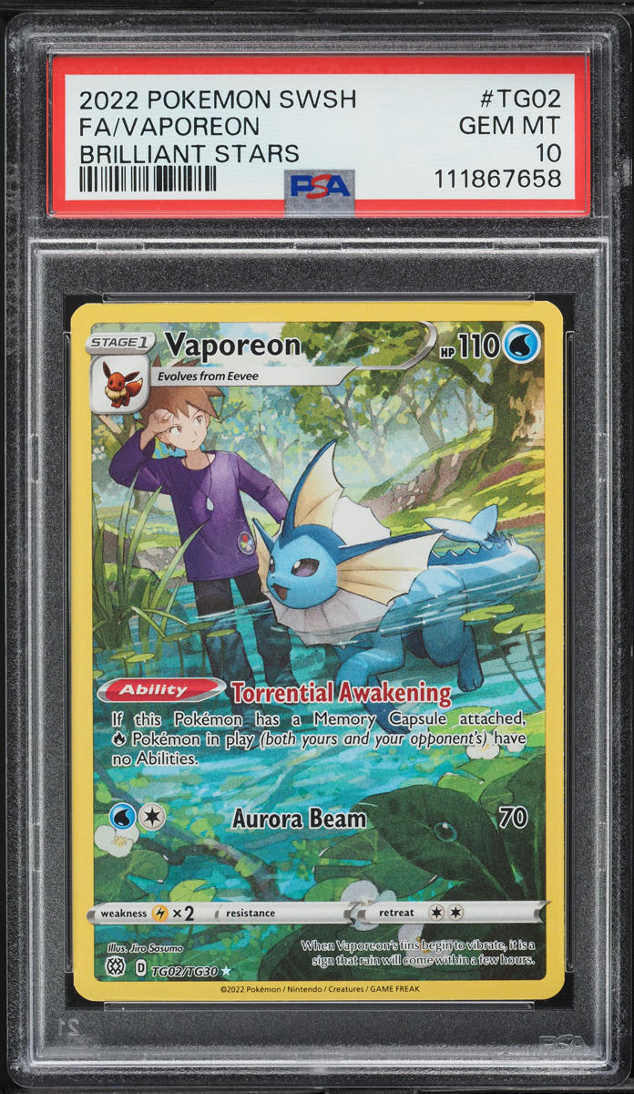 2022 Pokemon SWSH Brilliant Stars Full Art Vaporeon #TG02 PSA 10 GEM MINT