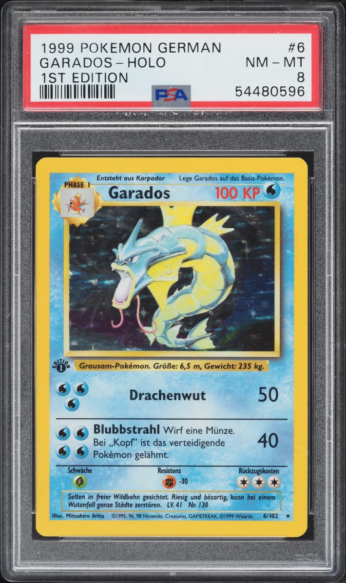 1999 Pokemon German Base Set 1st Edition Holo Gyarados #6 PSA 8 NM-MT