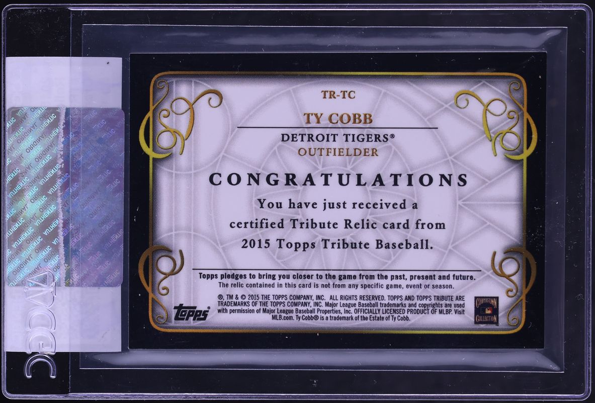 2015 Topps Tribute Orange Ty Cobb RELIC /75 #TR-TC CGC AUTH