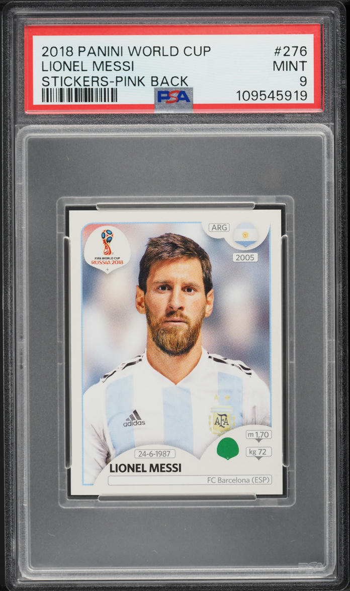 2018 Panini World Cup Stickers Pink Back Lionel Messi #276 PSA 9 MINT
