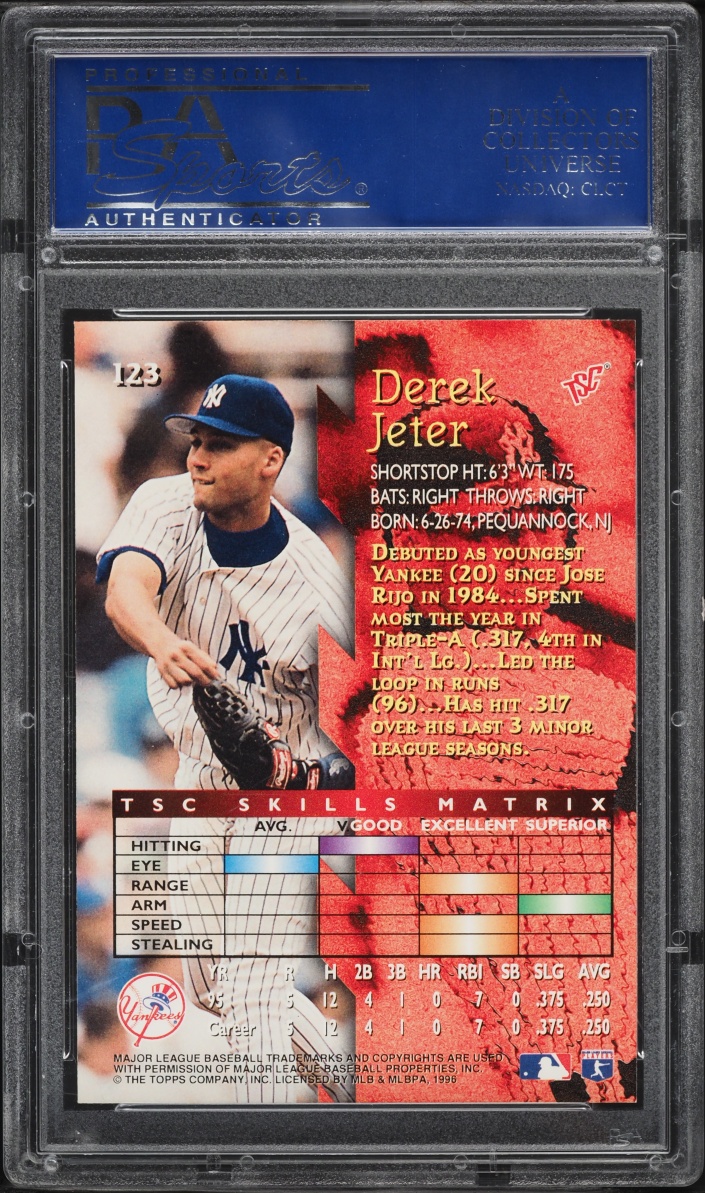 1996 Stadium Club Derek Jeter ROOKIE #123 PSA 10 GEM MINT