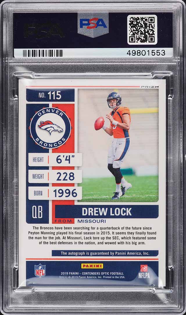 2019 Panini Contenders Optic Drew Lock ROOKIE AUTO #115 PSA 10 GEM MINT