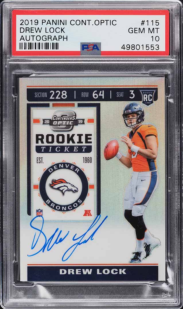 2019 Panini Contenders Optic Drew Lock ROOKIE AUTO #115 PSA 10 GEM MINT