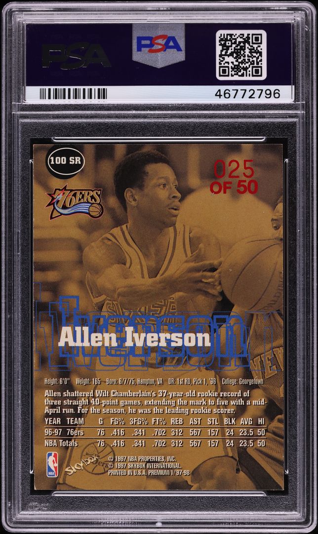 1997 Skybox Premium Star Rubies Allen Iverson /50 #100 PSA 9 MINT