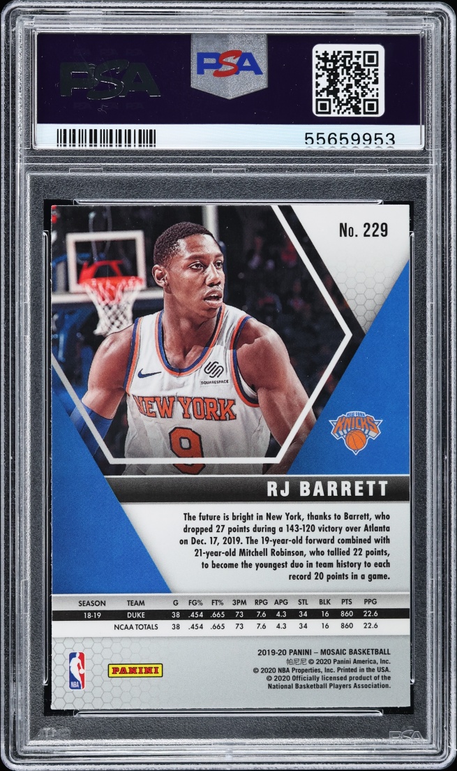 2019 Panini Mosaic RJ Barrett ROOKIE #229 PSA 9 MINT