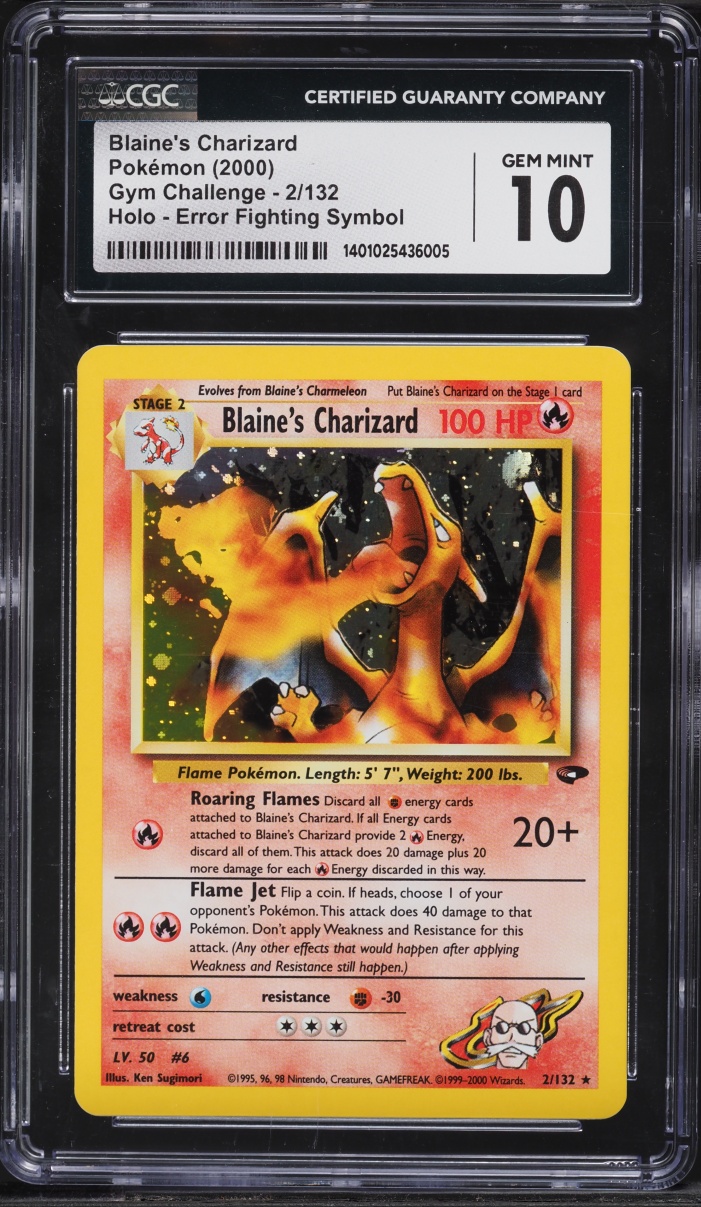 2000 Pokemon Gym Challenge Holo Symbol Error Blaine's Charizard #2 CGC 10 GEM MINT