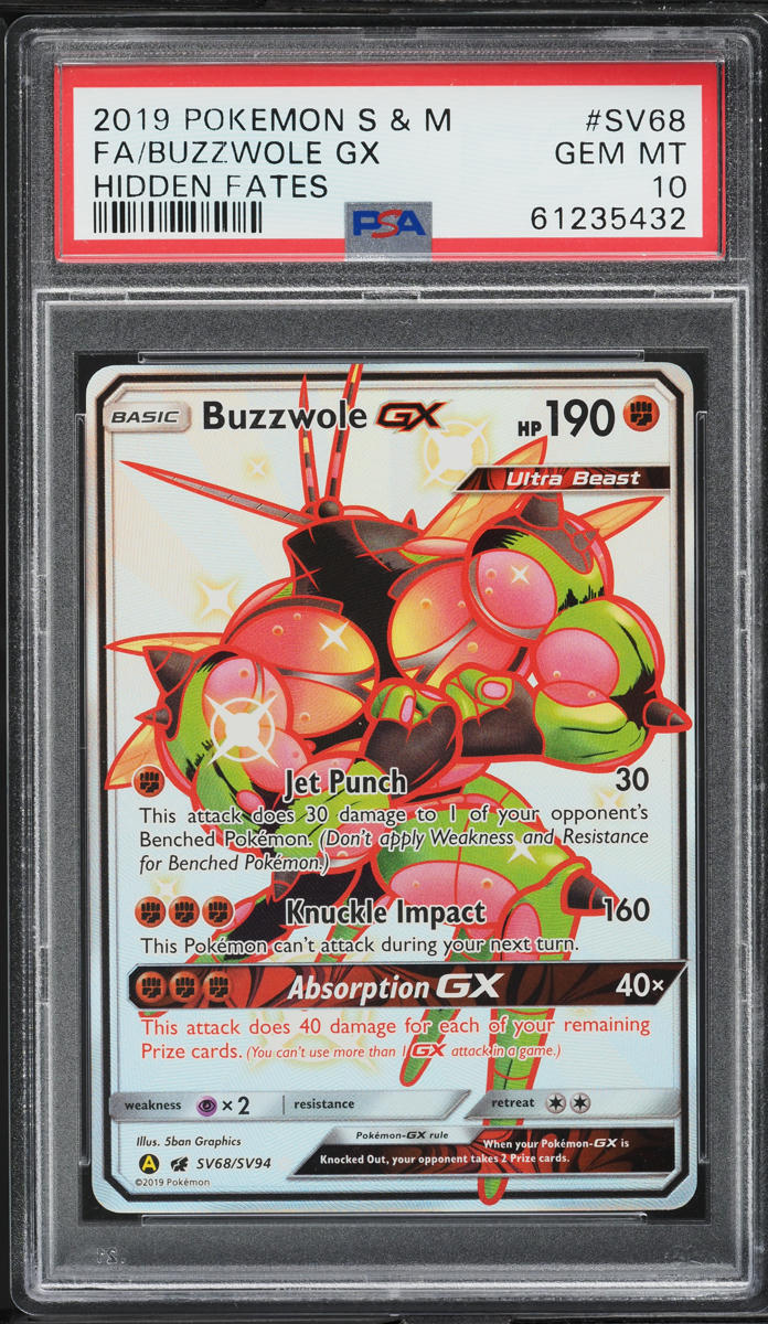 2019 Pokemon SM Hidden Fates Full Art Shiny Buzzwole GX #SV68 PSA 10 GEM MINT