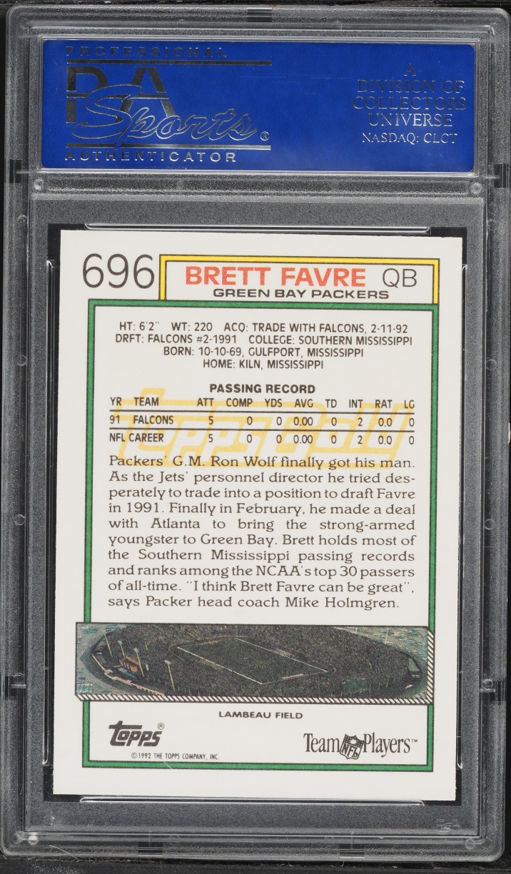 1992 Topps Gold Brett Favre #696 PSA 10 GEM MINT