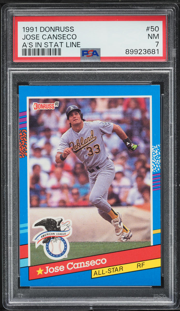 1991 Donruss A'S In Stat Line Jose Canseco #50 PSA 7 NRMT