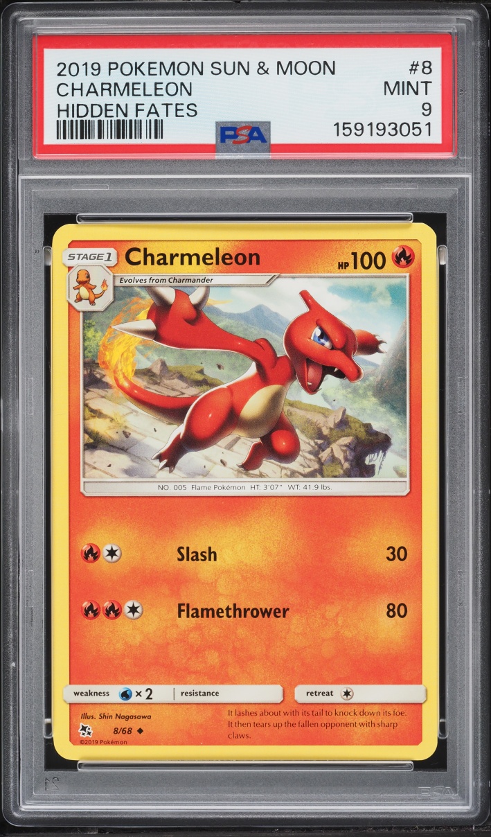2019 Pokemon Sun & Moon Hidden Fates Charmeleon #8 PSA 9 MINT