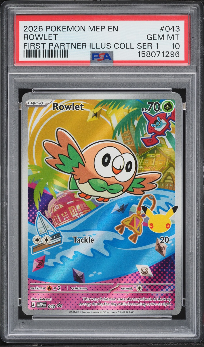 2026 Pokemon Mega Evolution Promo First Partner Illustration Full Art Rowlet #43 PSA 10 GEM