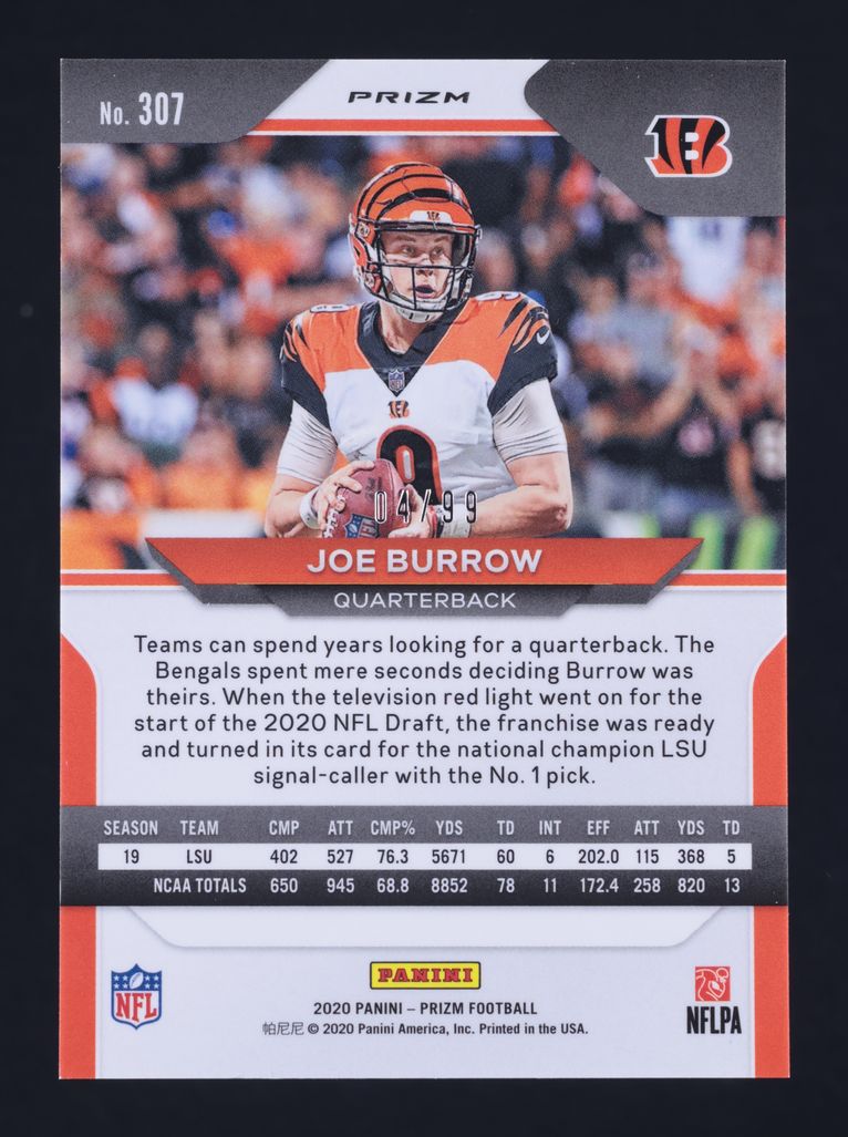 2020 Panini Prizm Blue Ice Joe Burrow ROOKIE /99 #307 MBA AUTH