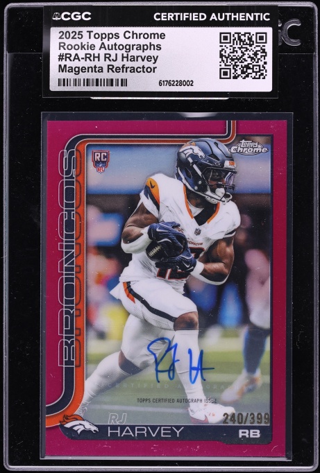2025 Topps Chrome Magenta Refractor RJ Harvey ROOKIE AUTO /399 #RA-RH CGC AUTH
