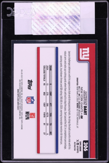 2025 Topps Chrome Refractor Jaxson Dart ROOKIE #306 CGC AUTH