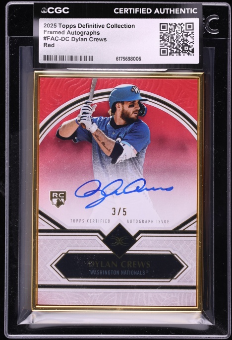 2025 Topps Definitive Collection Framed Red Dylan Crews ROOKIE AUTO /5 #FAC-DC CGC AUTH