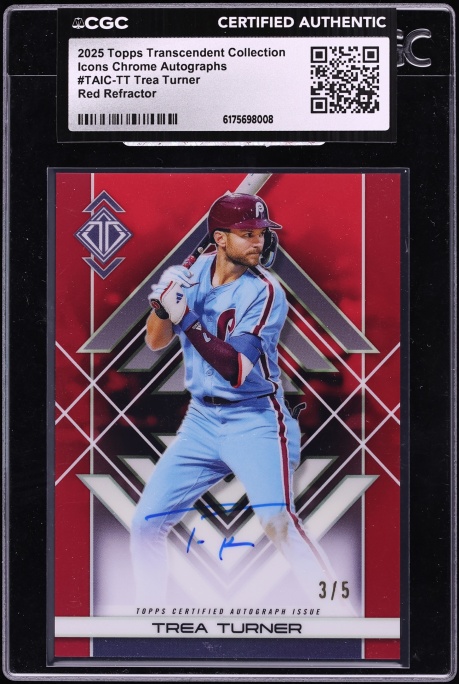 2025 Topps Transcendent Collection Icons Chrome Red Refractor Trea Turner AUTO /5 #TT CGC AUTH
