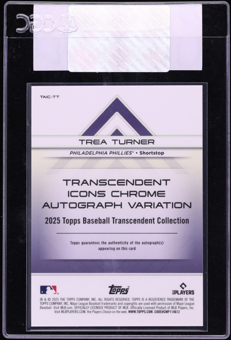 2025 Topps Transcendent Collection Icons Chrome Red Refractor Trea Turner AUTO /5 #TT CGC AUTH