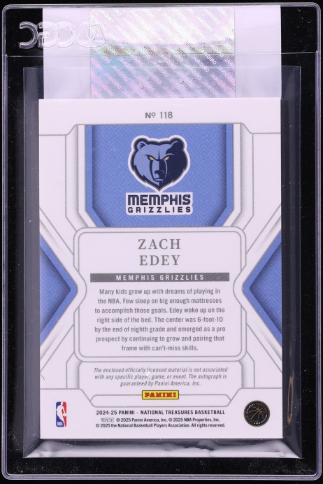 2024 National Treasures International Zach Edey ROOKIE PATCH AUTO /24 #118 CGC AUTH