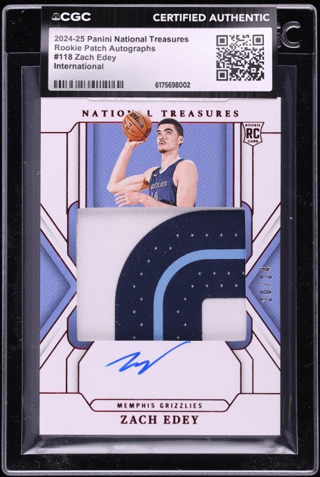 2024 National Treasures International Zach Edey ROOKIE PATCH AUTO /24 #118 CGC AUTH