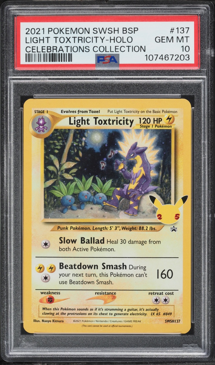 2021 Pokemon Sword & Shield Promo Celebrations Holo Light Toxtricity #137 PSA 10 GEM MINT