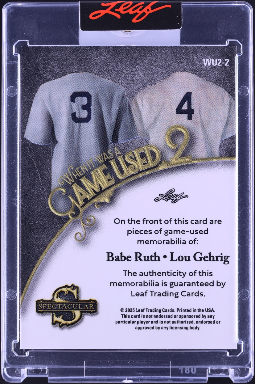 2025 Leaf Spectacular When It Was A Game Used Black Babe Ruth & Lou Gehrig PATCH 1/1 #WU2-2