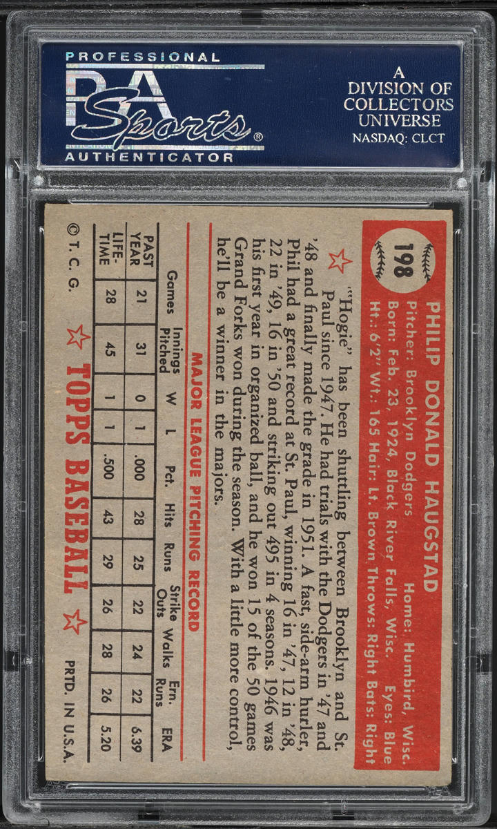 1952 Topps Phil Haugstad #198 PSA 4.5 VGEX+