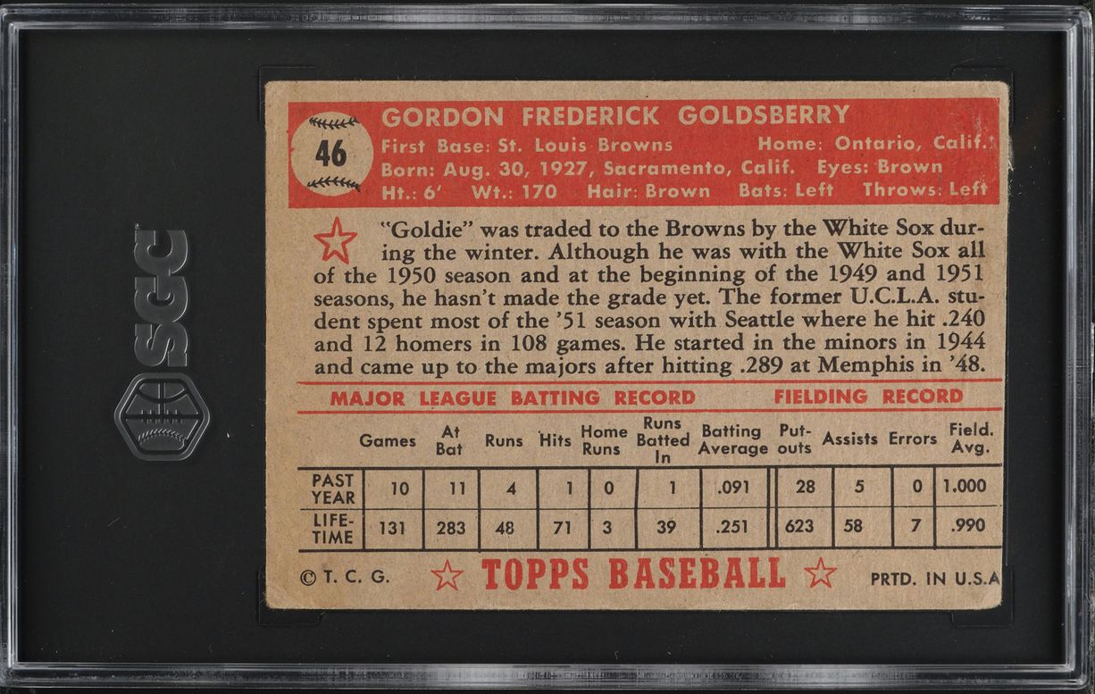 1952 Topps Gordon Goldsberry #46 SGC AUTH