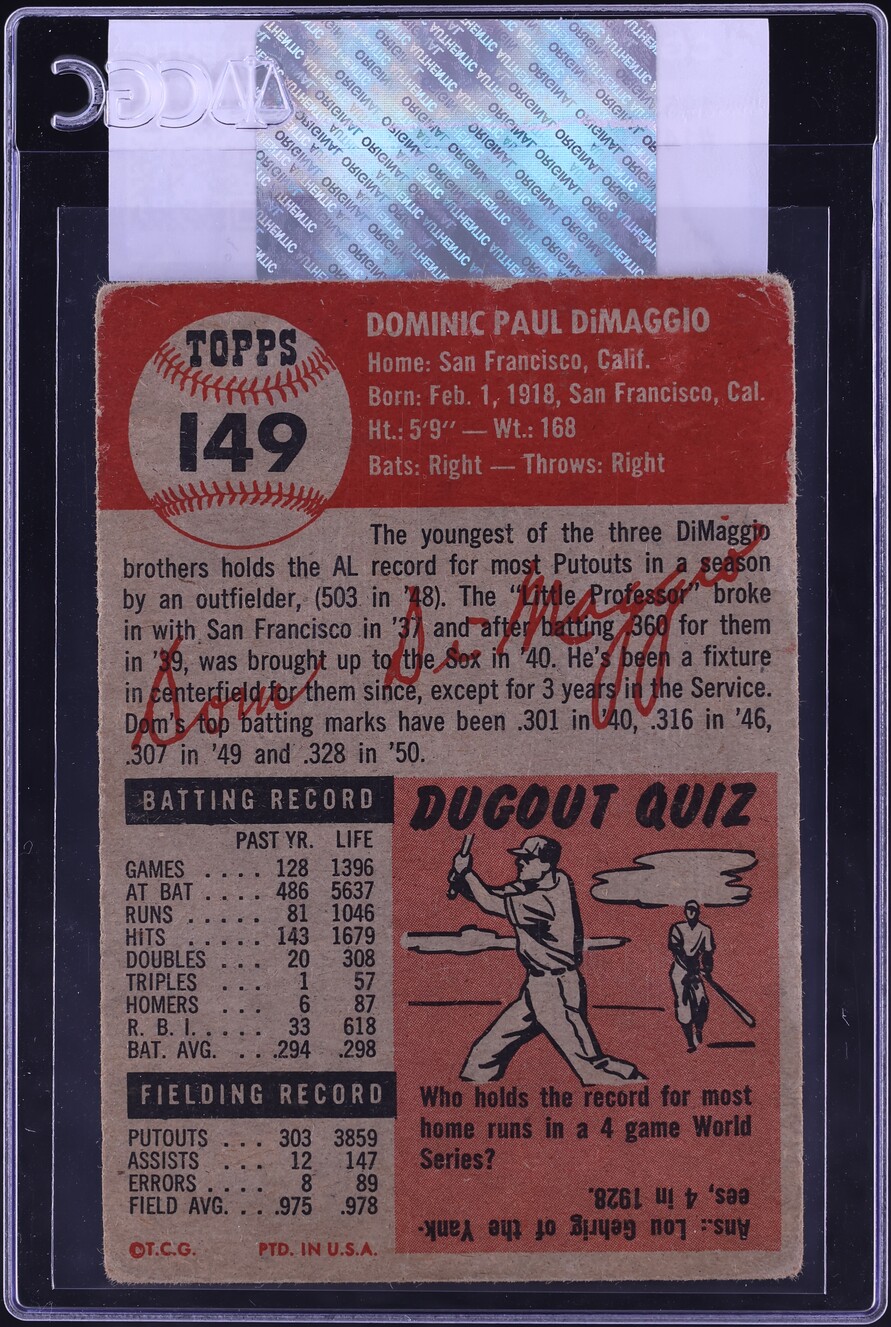1953 Topps Dom DiMaggio #149 CGC AUTH