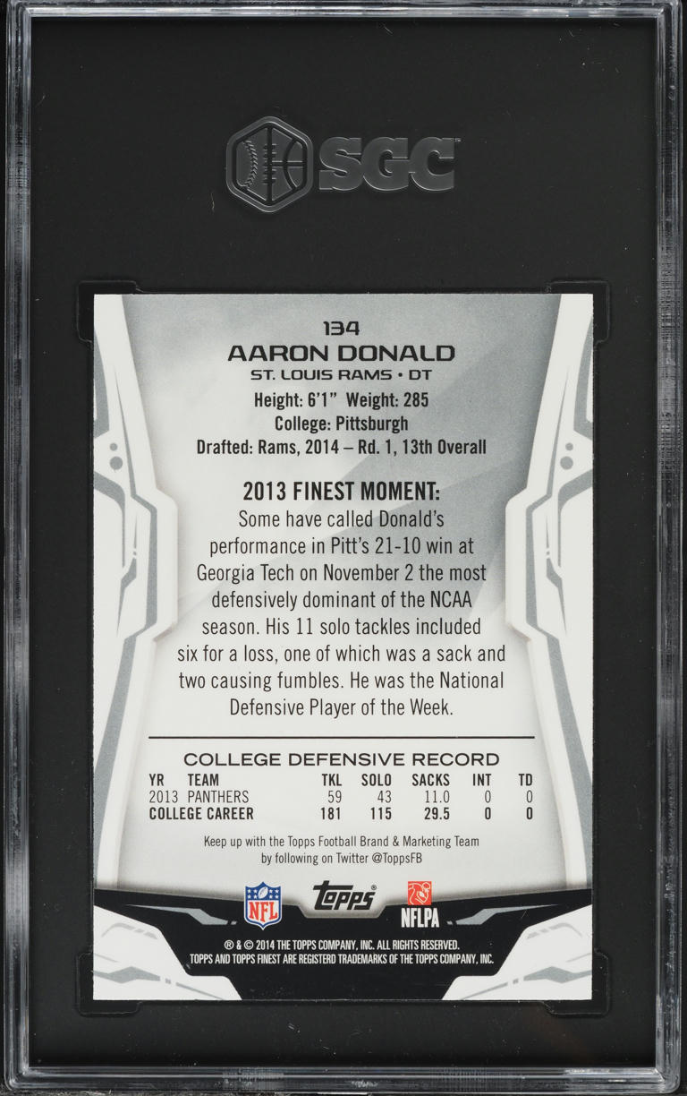 2014 Finest Refractor Aaron Donald ROOKIE #134 SGC 9 MINT