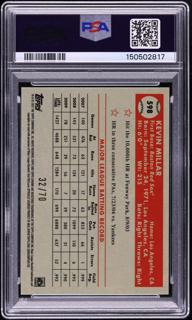 2021 Topps Chrome Platinum 70th Anniversary Diamond Refractor Kevin Millar #598 PSA 10 GEM MINT