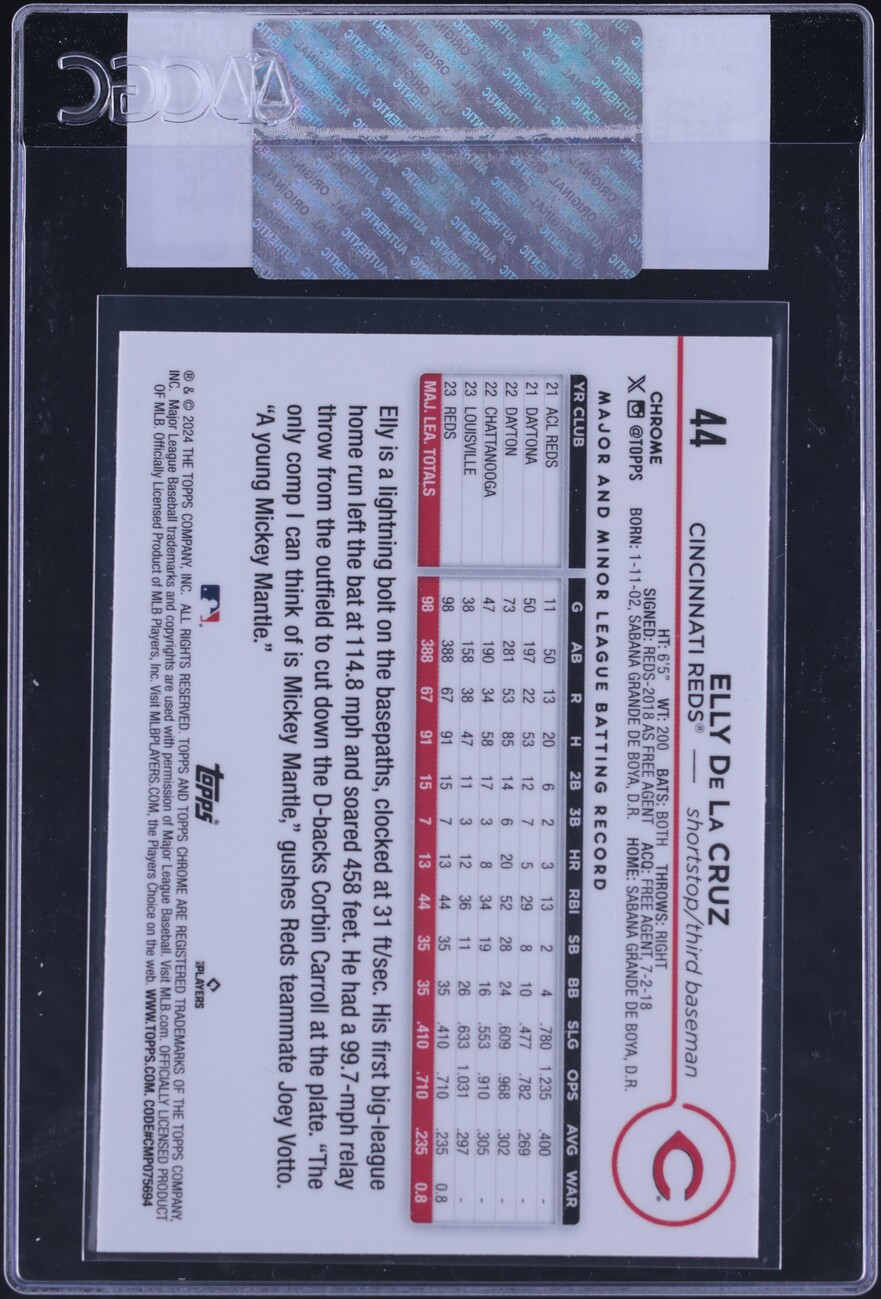 2024 Topps Chrome Elly De La Cruz ROOKIE 44 CGC AUTH on Fanatics Collect