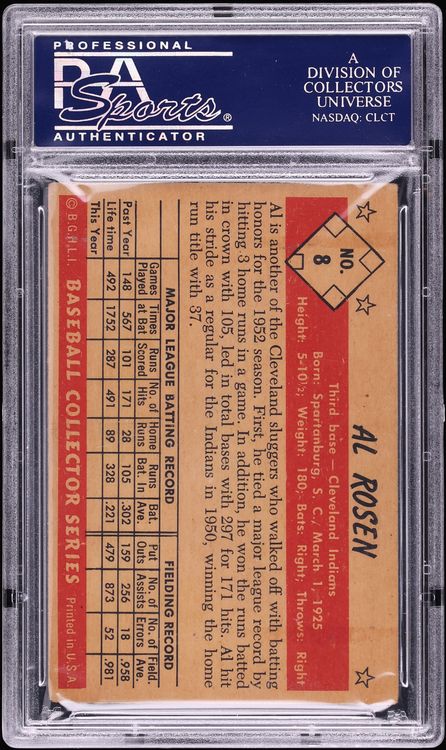 1953 Bowman Color Al Rosen #8 PSA 3.5 VG+