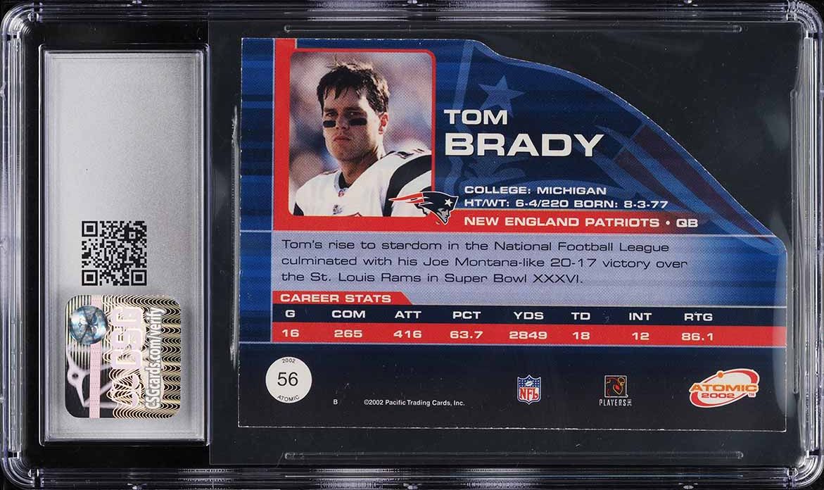 2002 Pacific Atomic Tom Brady #56 CSG 8 NM-MT