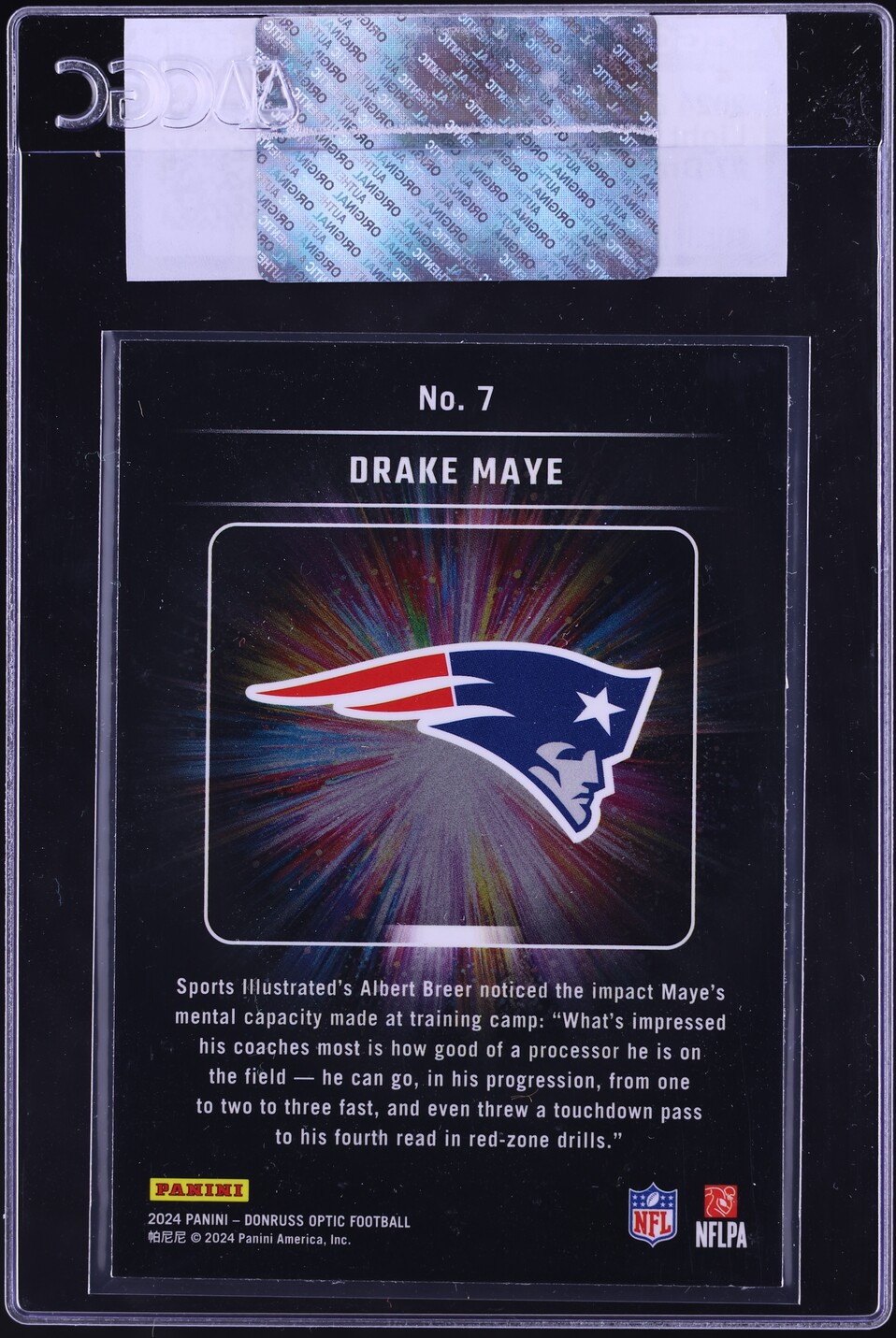 2024 Donruss Optic Light It Up Drake Maye ROOKIE #7 CGC AUTH