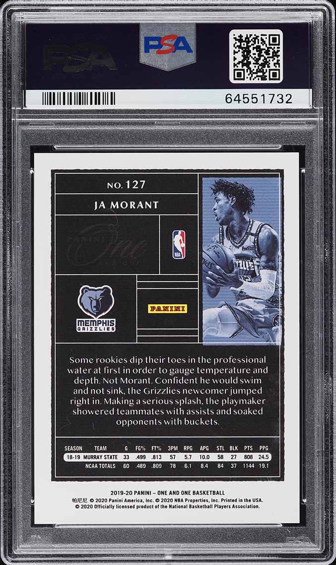 2019 Panini One And One Purple Ja Morant ROOKIE /20 #127 PSA 10 GEM MINT