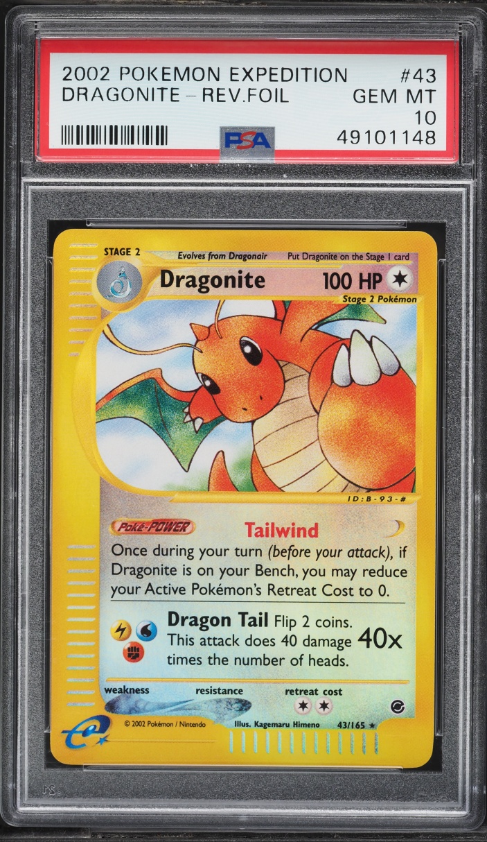 2002 Pokemon Expedition Reverse Holo Dragonite #43 PSA 10 GEM MINT