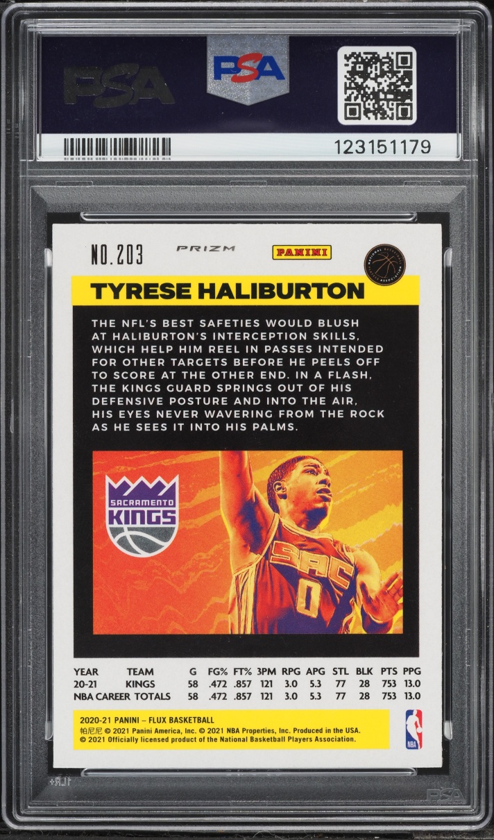 2020 Panini Flux Pulsar Tyrese Haliburton ROOKIE #203 PSA 9 MINT