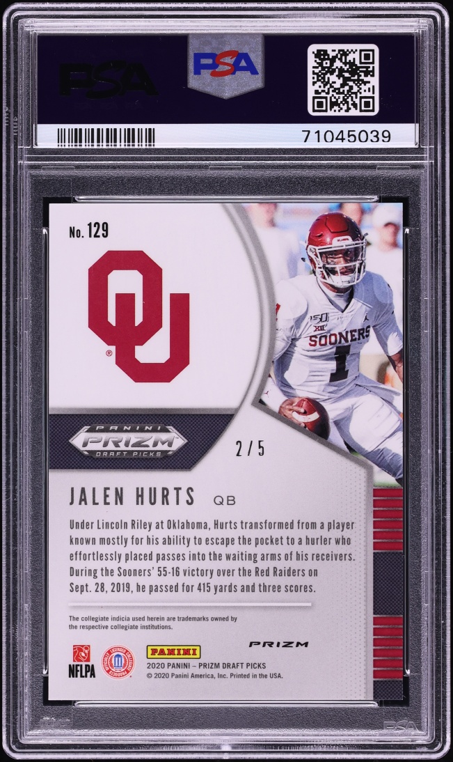 2020 Panini Prizm Draft Picks Gold Vinyl Jalen Hurts ROOKIE /5 #129 PSA 10 GEM MINT