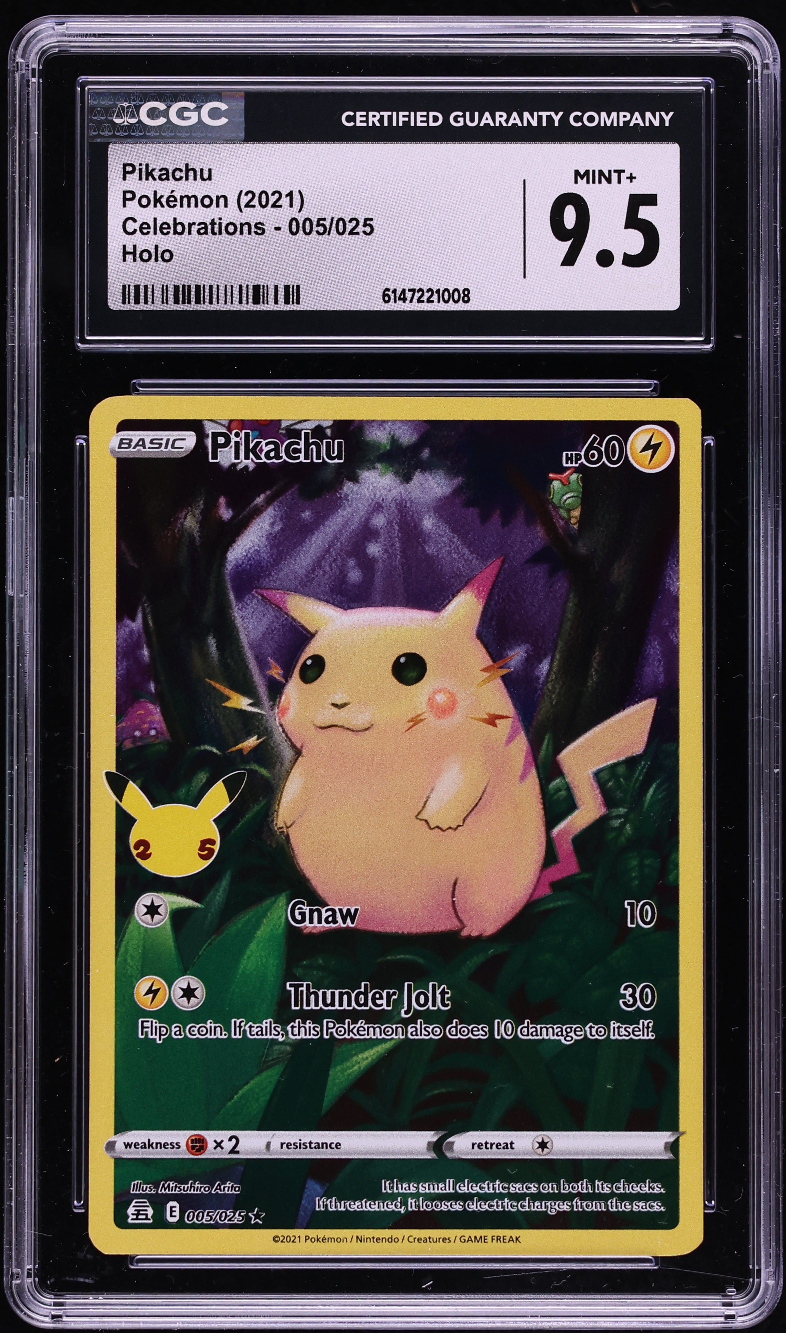 2021 Pokemon Sword & Shield Celebrations Full Art Pikachu #5 CGC 9.5 MINT+