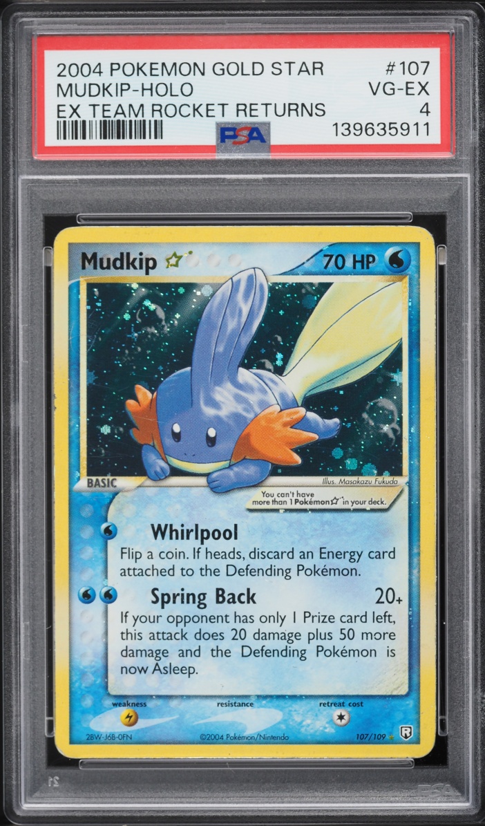 2004 Pokemon EX Team Rocket Returns Holo Mudkip Gold Star #107 PSA 4 VGEX