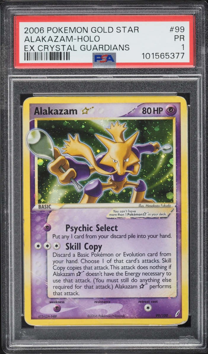 2006 Pokemon EX Crystal Guardians Holo Alakazam Gold Star #99 PSA 1 PR