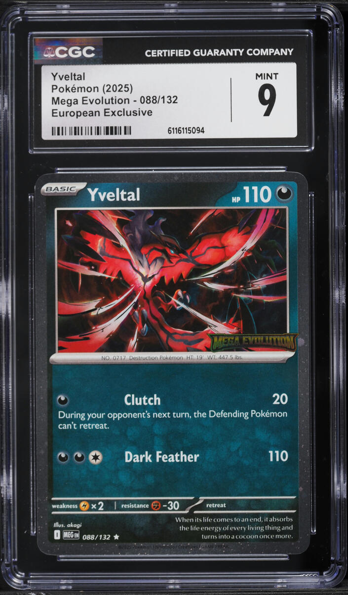 2025 Pokemon Mega Evolution European Exclusive Yveltal #088 CGC 9 MINT
