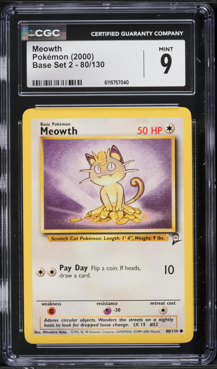 2000 Pokemon Base Set 2 Meowth #80 CGC 9 MINT