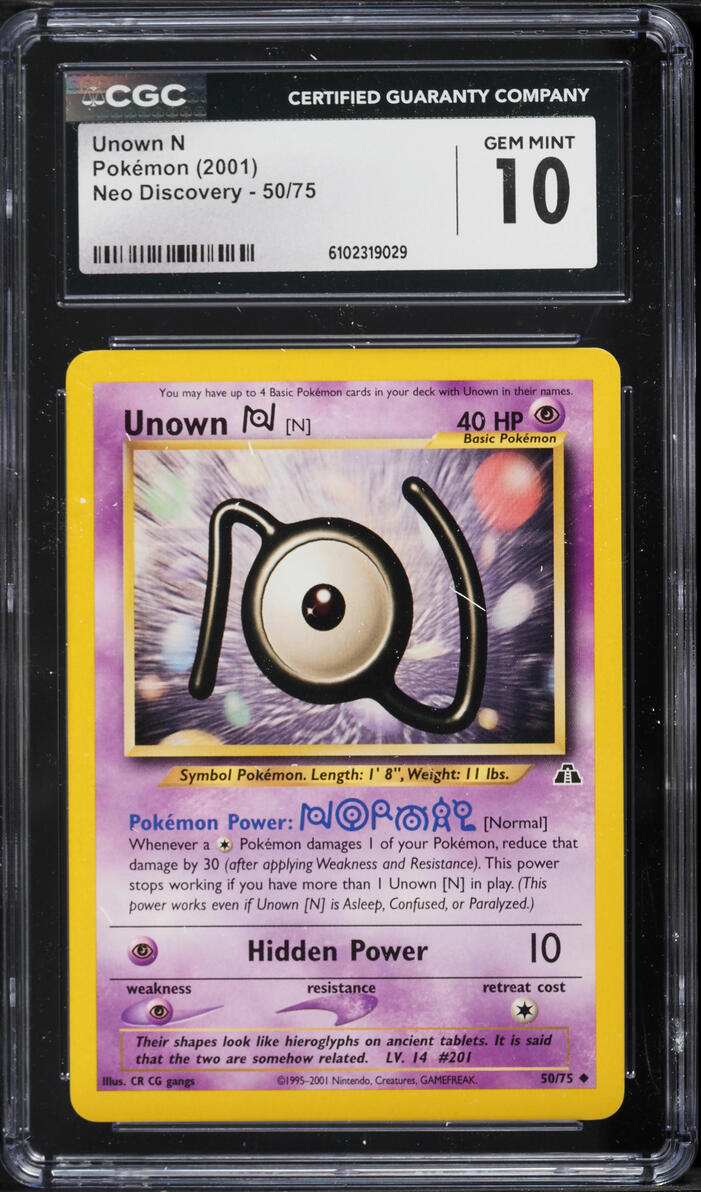2001 Pokemon Neo Discovery Unown N #50 CGC 10 GEM MINT