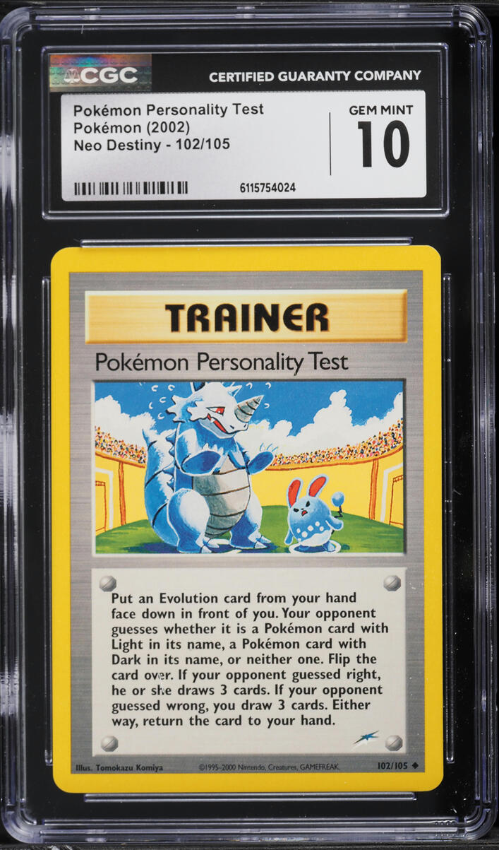 2002 Pokemon Neo Destiny Pokemon Personality Test #102 CGC 10 GEM MINT